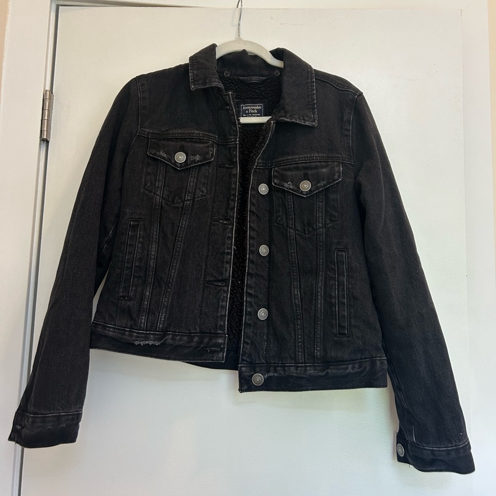 Abercrombie & Fitch Black Sherpa-Lined Denim Jacket
